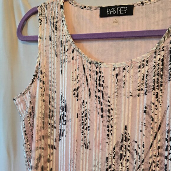 KASPER WOMENS SLEEVELESS TOP PETITE LARGE PINK BLACK PRINT SHIMMER TEXTURED KNIT - Picture 3 of 9
